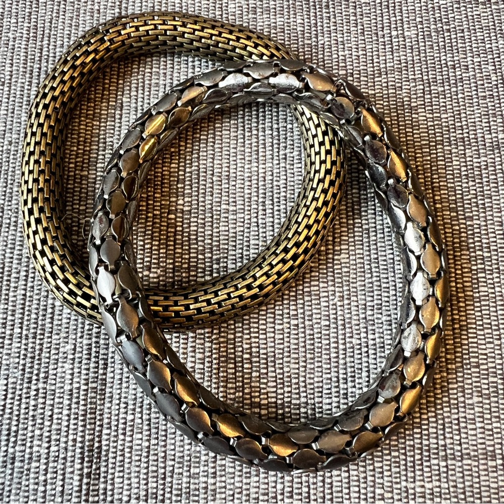 Chic Golden Bronze & Gunmetal Silver Stretchy Metal Snake Bracelets